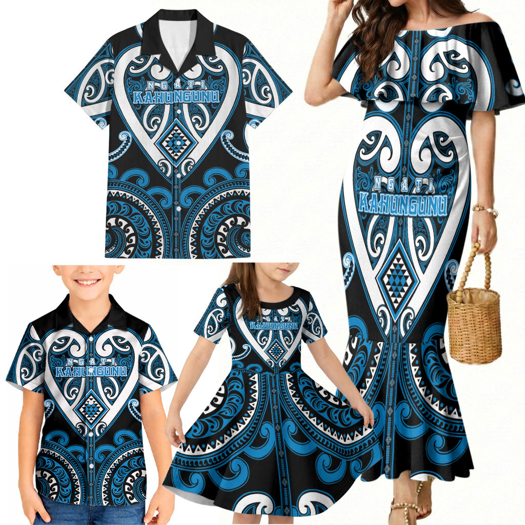 Custom Aotearoa Ngati Kahungunu Family Matching Mermaid Dress and Hawaiian Shirt Maori Tribal Pattern