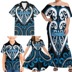 Custom Aotearoa Ngati Kahungunu Family Matching Off Shoulder Maxi Dress and Hawaiian Shirt Maori Tribal Pattern