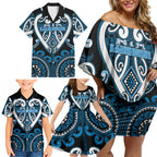 Custom Aotearoa Ngati Kahungunu Family Matching Off Shoulder Short Dress and Hawaiian Shirt Maori Tribal Pattern