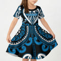 Custom Aotearoa Ngati Kahungunu Kid Short Sleeve Dress Maori Tribal Pattern