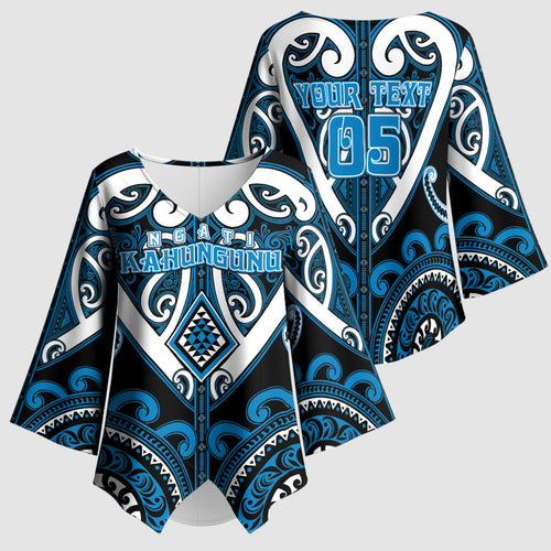 Custom Aotearoa Ngati Kahungunu Kimono Sleeve Blouse Maori Tribal Pattern
