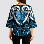 Custom Aotearoa Ngati Kahungunu Kimono Sleeve Blouse Maori Tribal Pattern