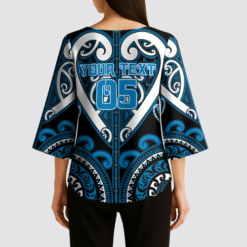 Custom Aotearoa Ngati Kahungunu Kimono Sleeve Blouse Maori Tribal Pattern