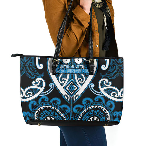 Aotearoa Ngati Kahungunu Leather Tote Bag Maori Tribal Pattern
