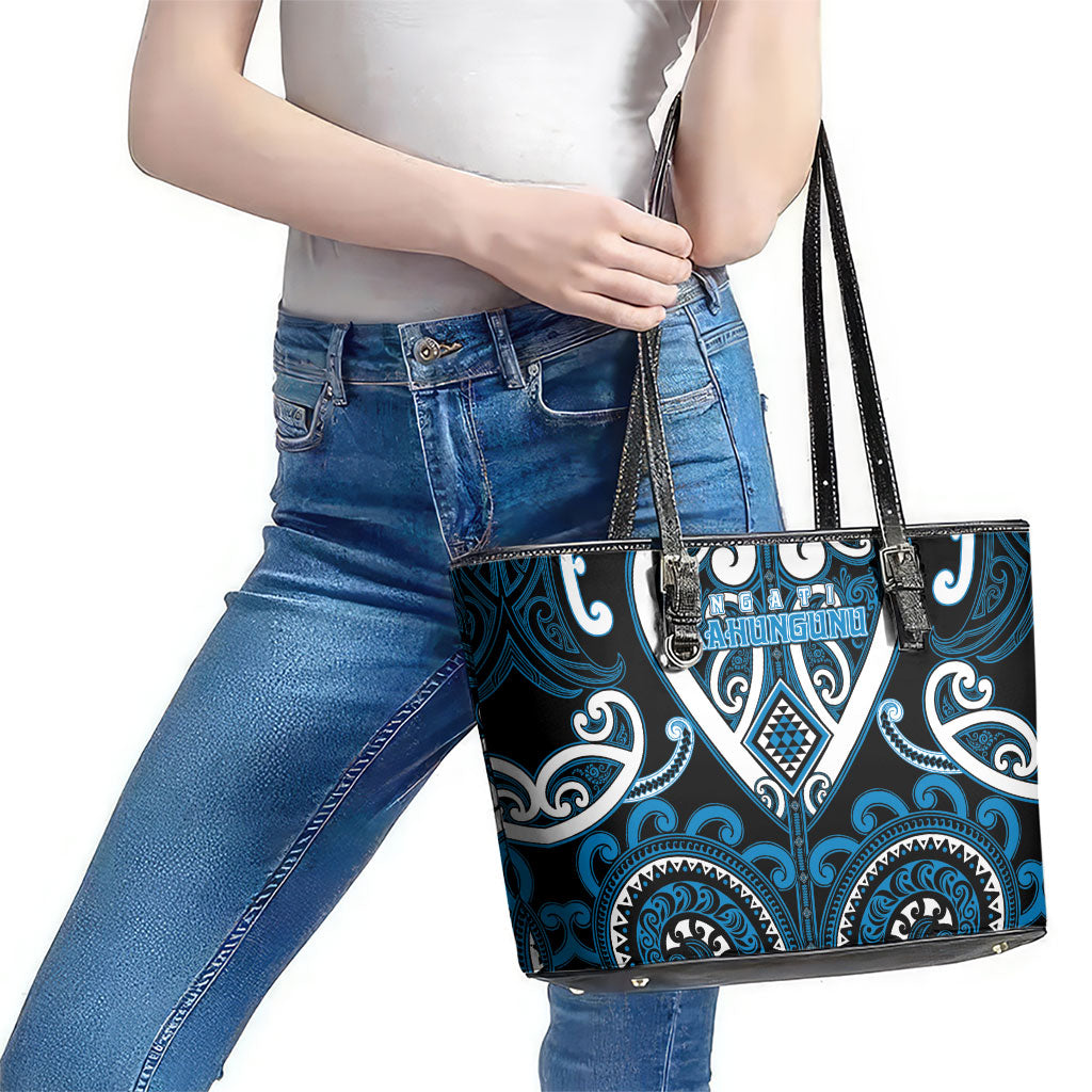 Aotearoa Ngati Kahungunu Leather Tote Bag Maori Tribal Pattern