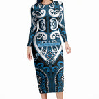 Custom Aotearoa Ngati Kahungunu Long Sleeve Bodycon Dress Maori Tribal Pattern