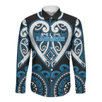 Custom Aotearoa Ngati Kahungunu Long Sleeve Button Shirt Maori Tribal Pattern