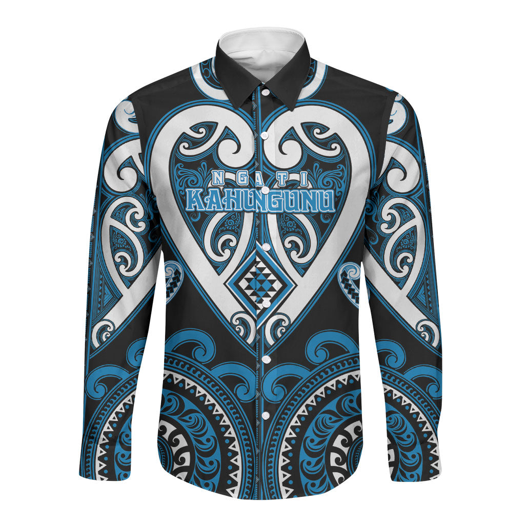 Custom Aotearoa Ngati Kahungunu Long Sleeve Button Shirt Maori Tribal Pattern