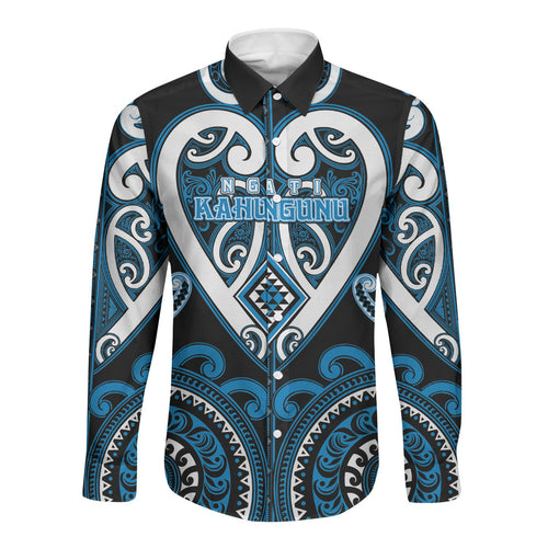 Custom Aotearoa Ngati Kahungunu Long Sleeve Button Shirt Maori Tribal Pattern