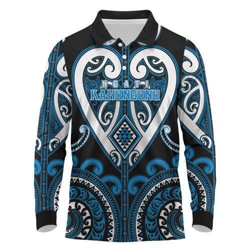 Custom Aotearoa Ngati Kahungunu Long Sleeve Polo Shirt Maori Tribal Pattern