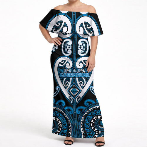 Custom Aotearoa Ngati Kahungunu Off Shoulder Maxi Dress Maori Tribal Pattern