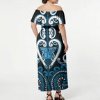Custom Aotearoa Ngati Kahungunu Off Shoulder Maxi Dress Maori Tribal Pattern