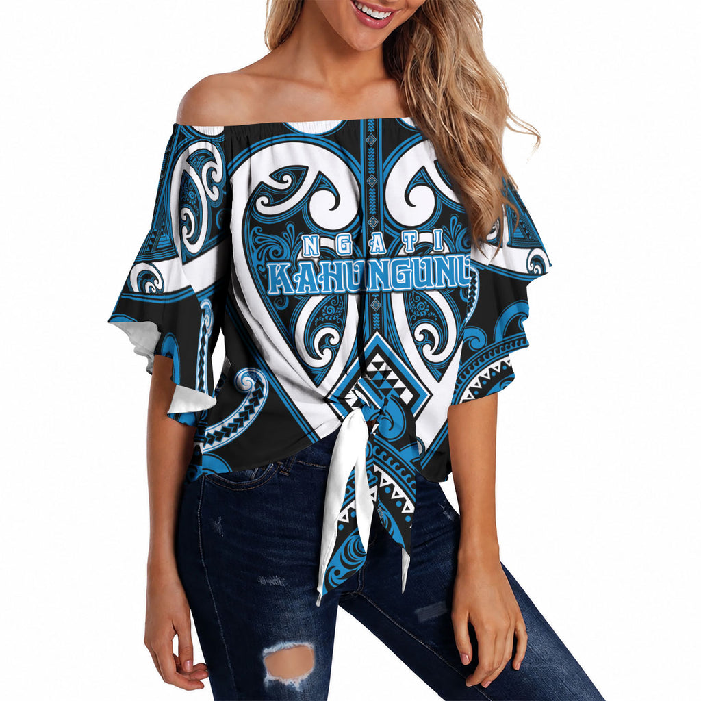 Custom Aotearoa Ngati Kahungunu Off Shoulder Wrap Waist Top Maori Tribal Pattern
