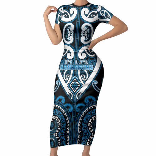 Custom Aotearoa Ngati Kahungunu Short Sleeve Bodycon Dress Maori Tribal Pattern