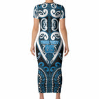 Custom Aotearoa Ngati Kahungunu Short Sleeve Bodycon Dress Maori Tribal Pattern