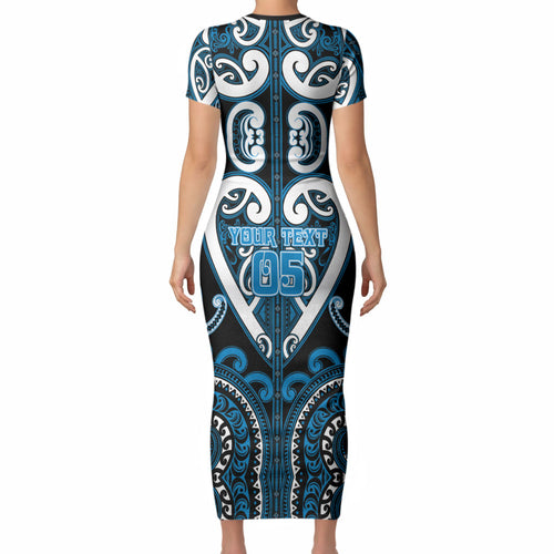 Custom Aotearoa Ngati Kahungunu Short Sleeve Bodycon Dress Maori Tribal Pattern