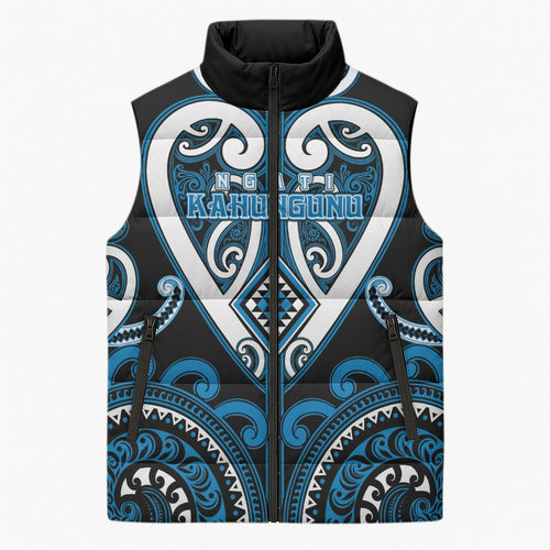 Custom Aotearoa Ngati Kahungunu Sleeveless Puffer Jacket Maori Tribal Pattern