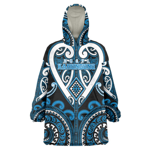Custom Aotearoa Ngati Kahungunu Wearable Blanket Hoodie Maori Tribal Pattern