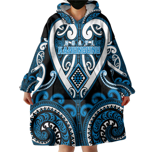 Custom Aotearoa Ngati Kahungunu Wearable Blanket Hoodie Maori Tribal Pattern
