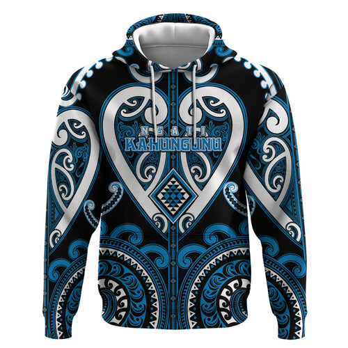Custom Aotearoa Ngati Kahungunu Zip Hoodie Maori Tribal Pattern