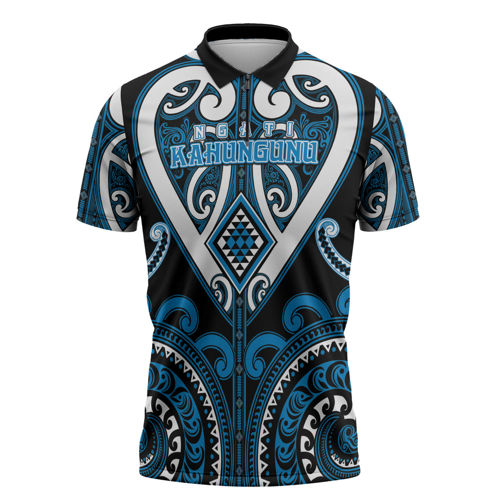 Custom Aotearoa Ngati Kahungunu Zipper Polo Shirt Maori Tribal Pattern
