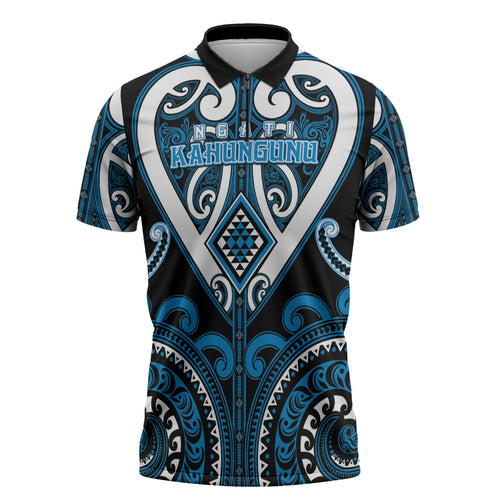 Custom Aotearoa Ngati Kahungunu Zipper Polo Shirt Maori Tribal Pattern