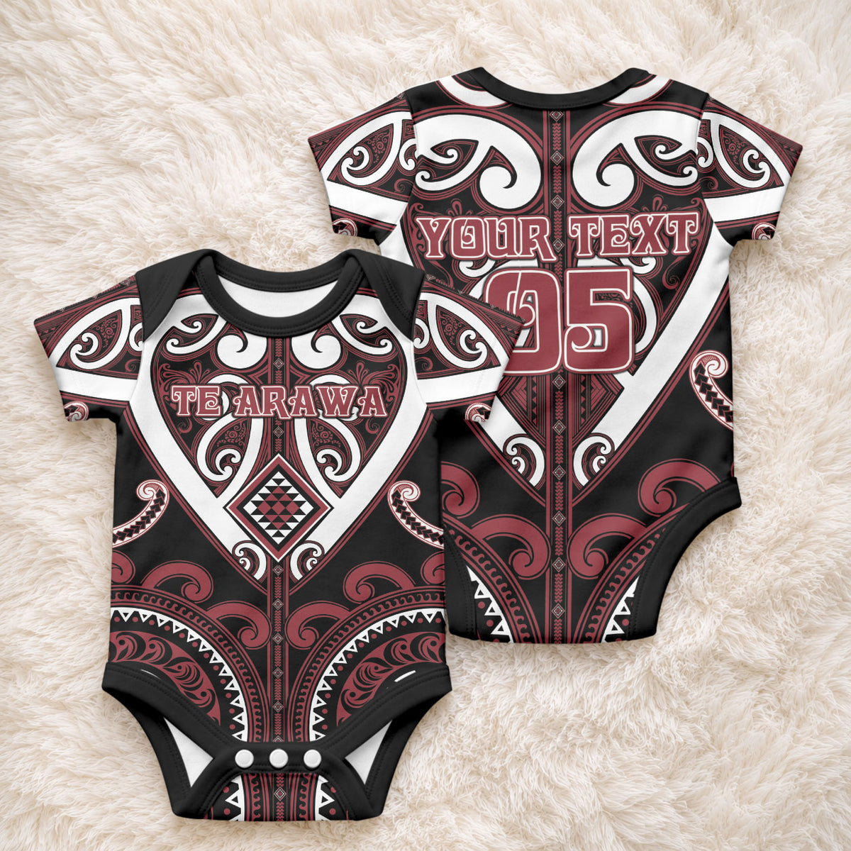Custom Aotearoa Te Arawa Baby Onesie Maori Tribal Pattern