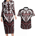 Custom Aotearoa Te Arawa Couples Matching Long Sleeve Bodycon Dress and Hawaiian Shirt Maori Tribal Pattern