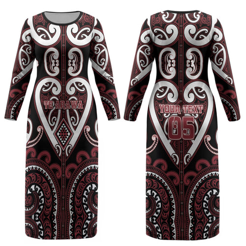 Custom Aotearoa Te Arawa Couples Matching Long Sleeve Bodycon Dress and Hawaiian Shirt Maori Tribal Pattern