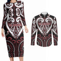 Custom Aotearoa Te Arawa Couples Matching Long Sleeve Bodycon Dress and Long Sleeve Button Shirt Maori Tribal Pattern