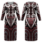 Custom Aotearoa Te Arawa Couples Matching Long Sleeve Bodycon Dress and Long Sleeve Button Shirt Maori Tribal Pattern