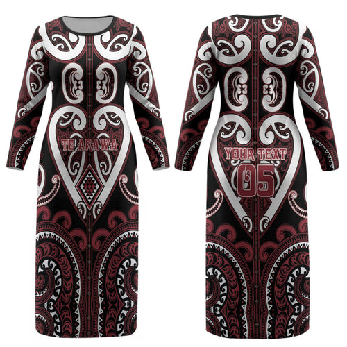 Custom Aotearoa Te Arawa Couples Matching Long Sleeve Bodycon Dress and Long Sleeve Button Shirt Maori Tribal Pattern