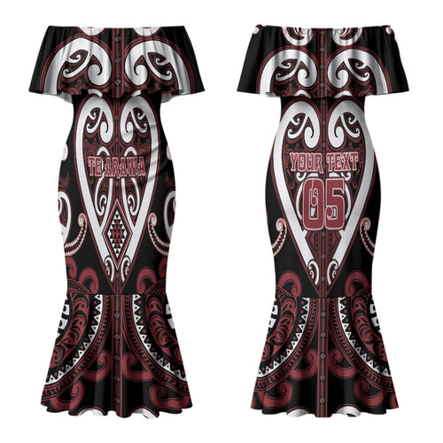 Custom Aotearoa Te Arawa Couples Matching Mermaid Dress and Long Sleeve Button Shirt Maori Tribal Pattern