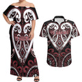 Custom Aotearoa Te Arawa Couples Matching Off Shoulder Maxi Dress and Hawaiian Shirt Maori Tribal Pattern