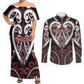 Custom Aotearoa Te Arawa Couples Matching Off Shoulder Maxi Dress and Long Sleeve Button Shirt Maori Tribal Pattern