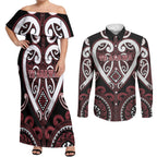 Custom Aotearoa Te Arawa Couples Matching Off Shoulder Maxi Dress and Long Sleeve Button Shirt Maori Tribal Pattern