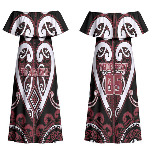 Custom Aotearoa Te Arawa Couples Matching Off Shoulder Maxi Dress and Long Sleeve Button Shirt Maori Tribal Pattern