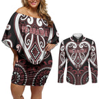 Custom Aotearoa Te Arawa Couples Matching Off Shoulder Short Dress and Long Sleeve Button Shirt Maori Tribal Pattern