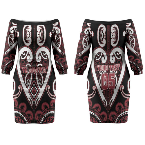 Custom Aotearoa Te Arawa Couples Matching Off The Shoulder Long Sleeve Dress and Hawaiian Shirt Maori Tribal Pattern