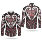 Custom Aotearoa Te Arawa Couples Matching Off The Shoulder Long Sleeve Dress and Long Sleeve Button Shirt Maori Tribal Pattern