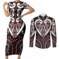 Custom Aotearoa Te Arawa Couples Matching Short Sleeve Bodycon Dress and Long Sleeve Button Shirt Maori Tribal Pattern