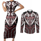 Custom Aotearoa Te Arawa Couples Matching Short Sleeve Bodycon Dress and Long Sleeve Button Shirt Maori Tribal Pattern