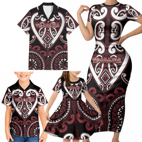 Custom Aotearoa Te Arawa Family Matching Short Sleeve Bodycon Dress and Hawaiian Shirt Maori Tribal Pattern