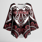 Custom Aotearoa Te Arawa Kimono Sleeve Blouse Maori Tribal Pattern