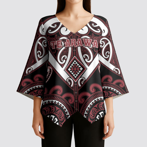 Custom Aotearoa Te Arawa Kimono Sleeve Blouse Maori Tribal Pattern