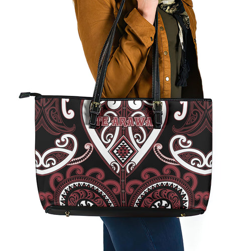 Aotearoa Te Arawa Leather Tote Bag Maori Tribal Pattern