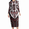 Custom Aotearoa Te Arawa Long Sleeve Bodycon Dress Maori Tribal Pattern