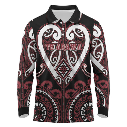 Custom Aotearoa Te Arawa Long Sleeve Polo Shirt Maori Tribal Pattern