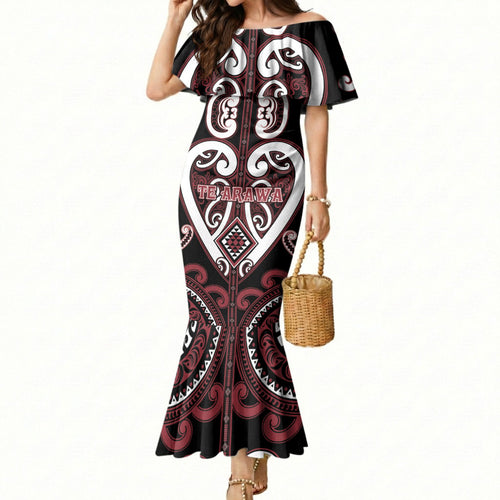 Custom Aotearoa Te Arawa Mermaid Dress Maori Tribal Pattern