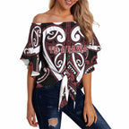 Custom Aotearoa Te Arawa Off Shoulder Wrap Waist Top Maori Tribal Pattern